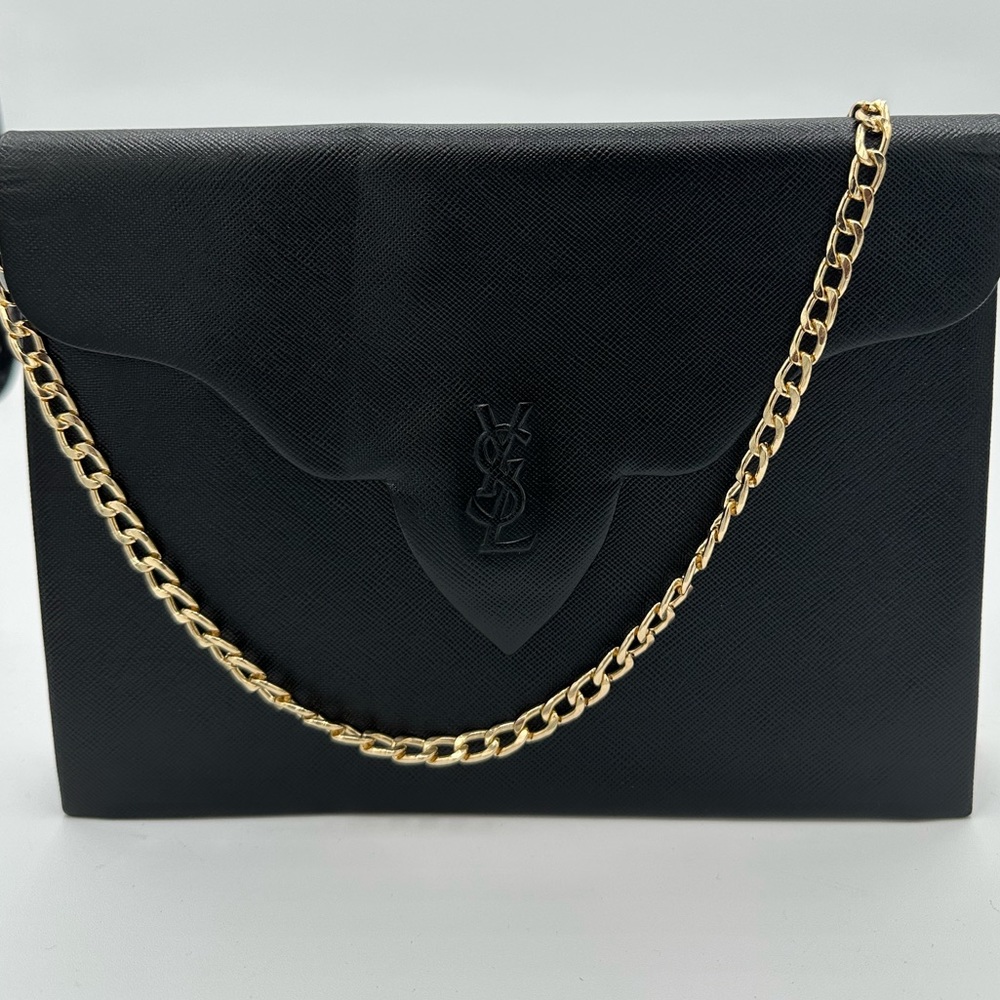 Saint Laurent YSL Rare Black Leather Clutch and Shoulder Bag